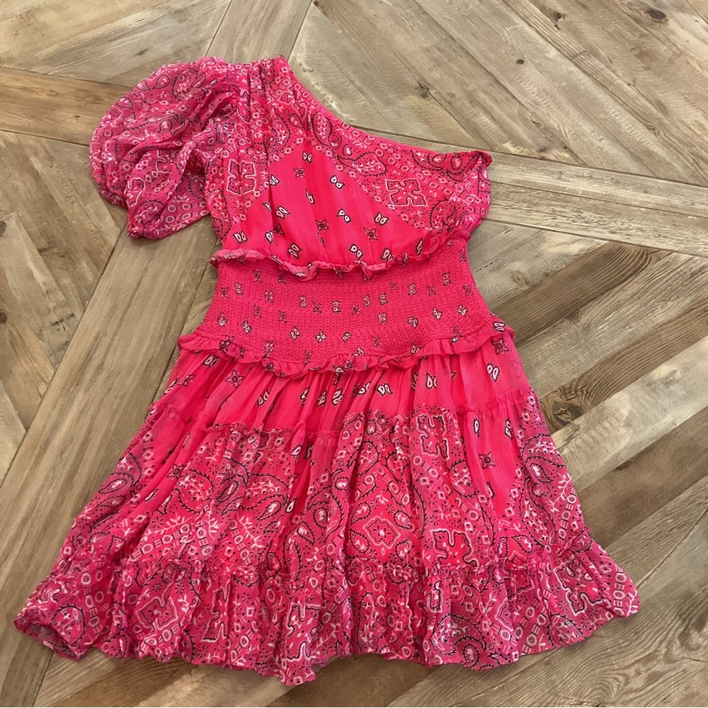 Rococo Sand One Shoulder Pink Paisley Smocked Mini Dressβ Size S - Picture 5 of 10